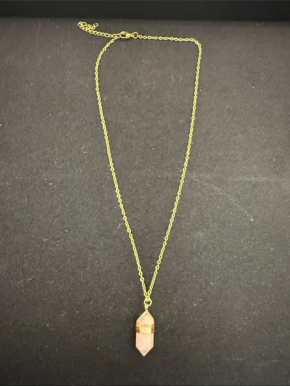 Gold Chain Necklace with Pink Crystal Pendant